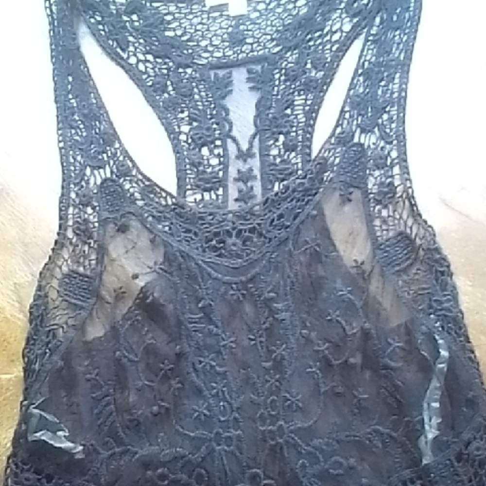 Roommates Black Lace Chemise with Scalloped Hem - Picture 3 of 11